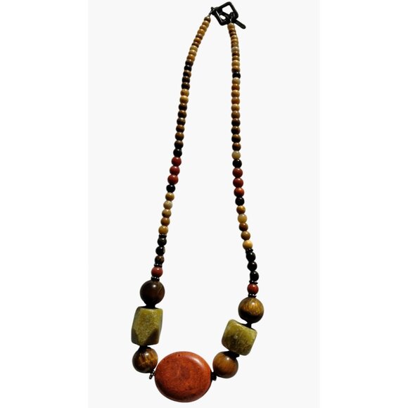Earth Tone Necklace Toggle Clasp Natural Stone Beads Rustic Elegance 17 inch - Picture 1 of 6